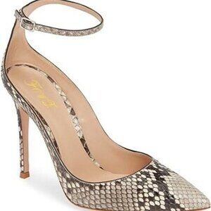 Pointed Cap Toe Ankle Strap Buckle Strap Pumps for Women High Pattern Heels Snak